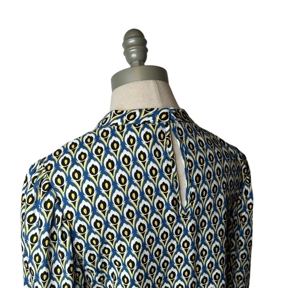 Cupcakes & Cashmere Peacock Abstract Printed Mock Neck Long Sleeve Blouse Small - Picture 6 of 13